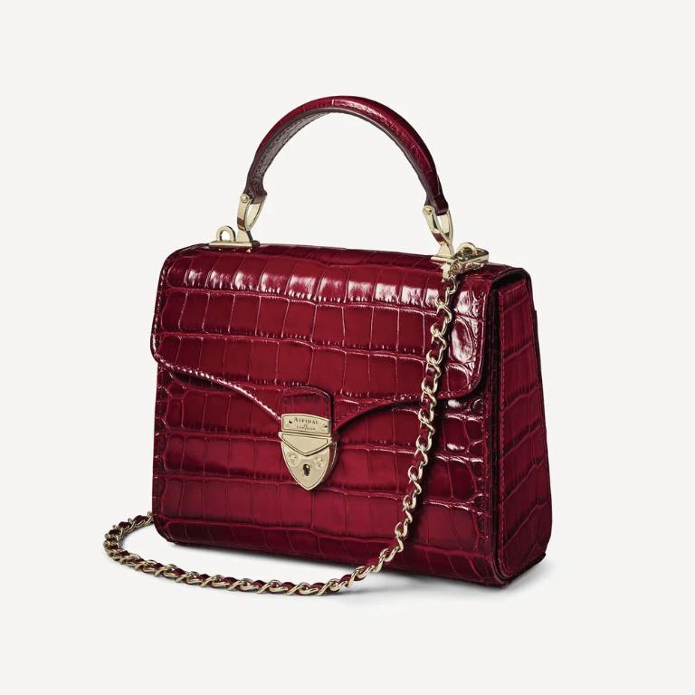 ASPINAL OF LONDON 梅費爾包-鱷魚紋櫻桃紅