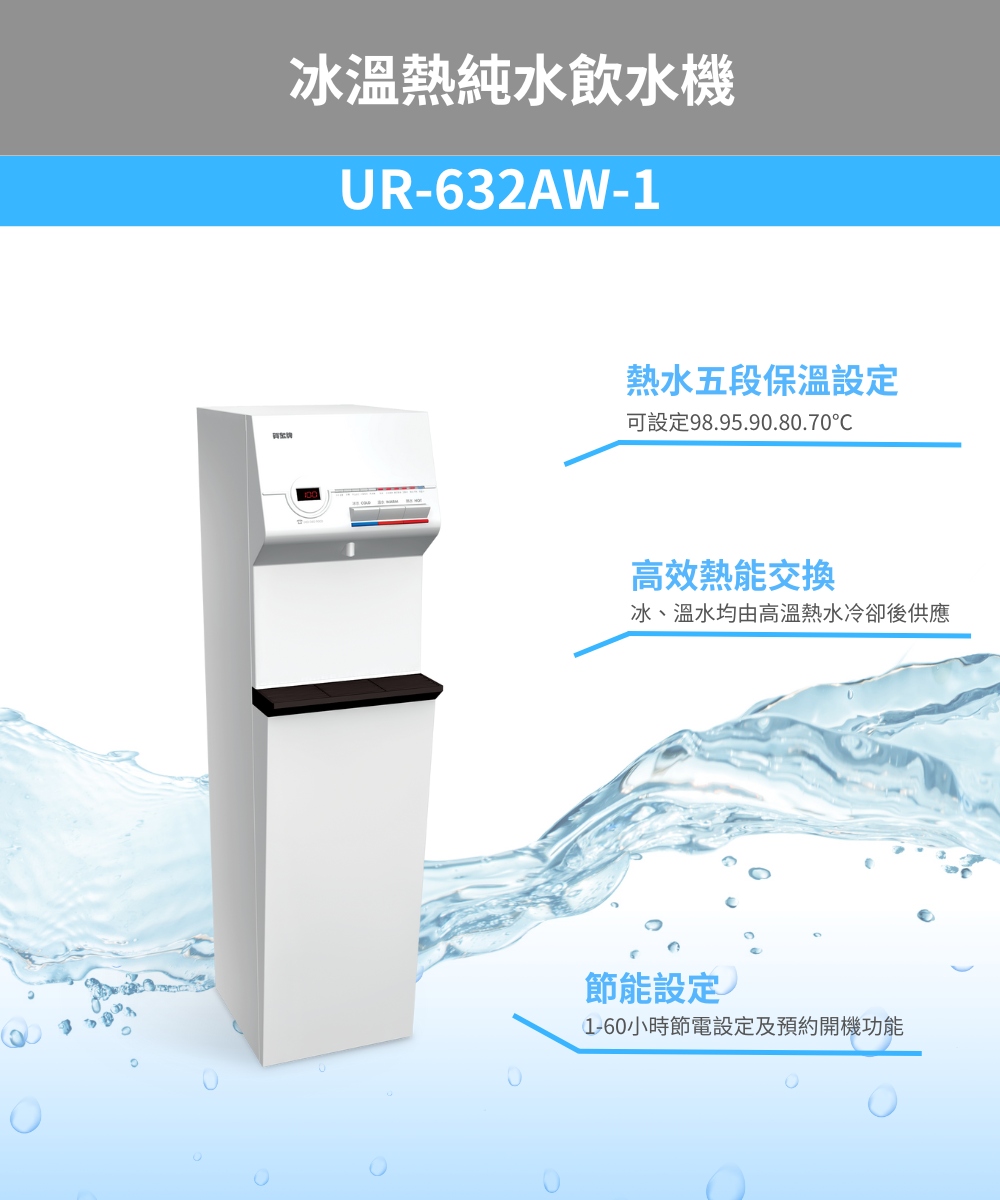 限時贈濾心【賀眾牌】冰溫熱純水飲水機 UR-632AW-1 含濾心與基本安裝