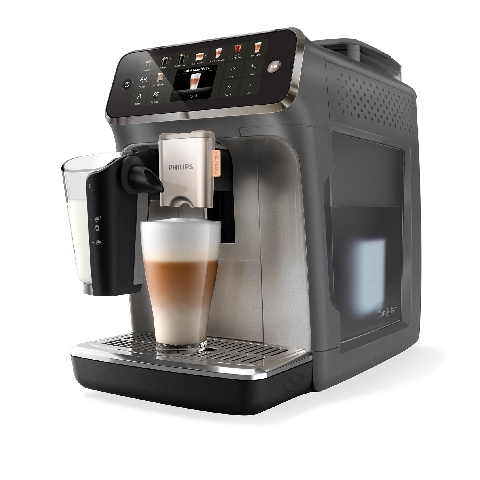 【旗艦機新色現貨】飛利浦LatteGo 雙溫萃取全自動義式咖啡機-灰色( EP5548/62) 贈玻璃杯2入+18包湛盧咖啡豆