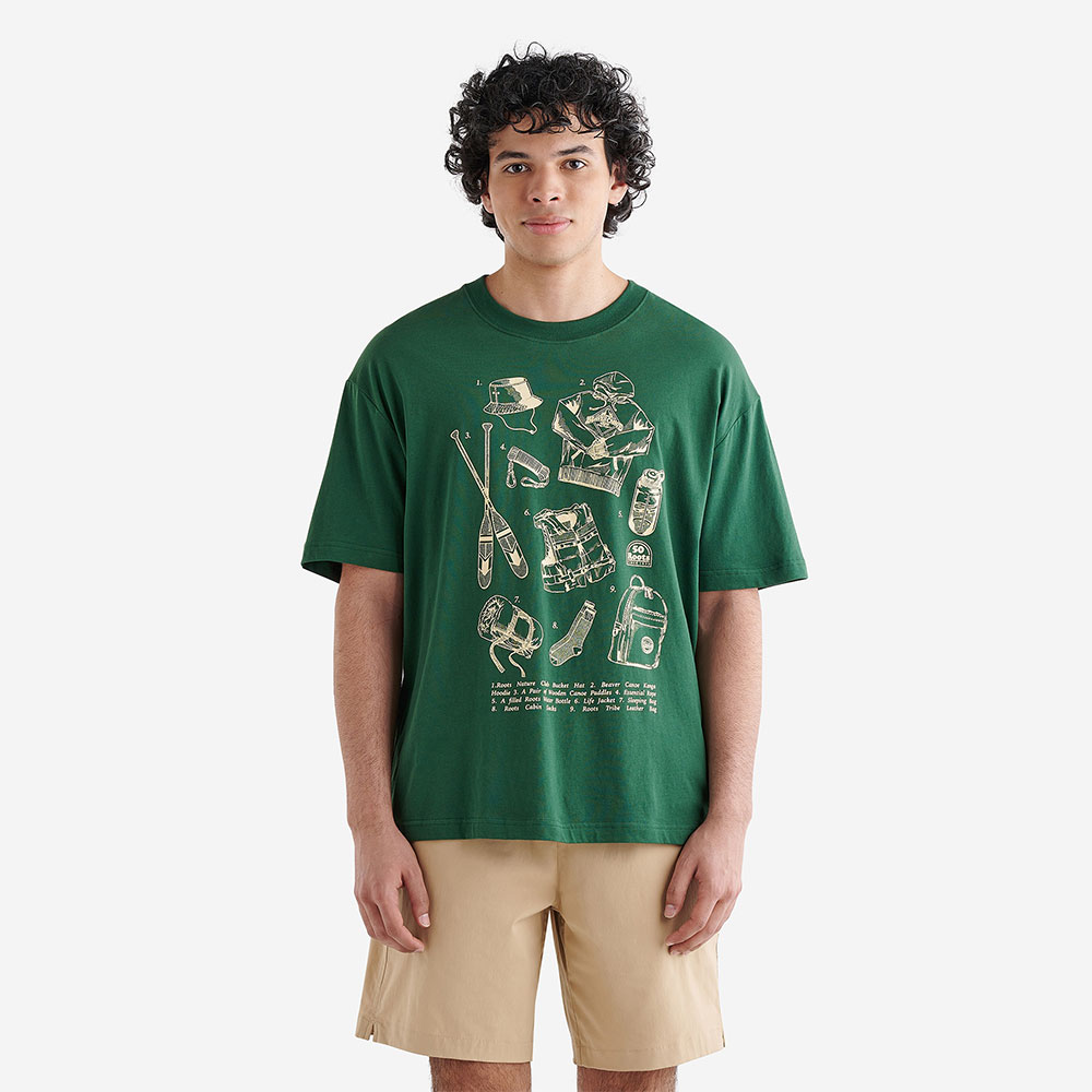 Roots 男裝- OUTDOOR ESSENTIALS RELAXED 短袖上衣(森林綠)-XS