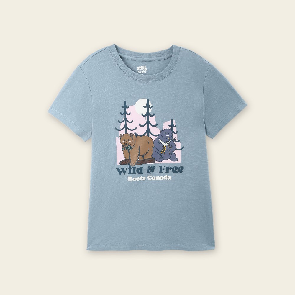 Roots 女裝- WILDLIFE短袖T恤(藍色)-XXS