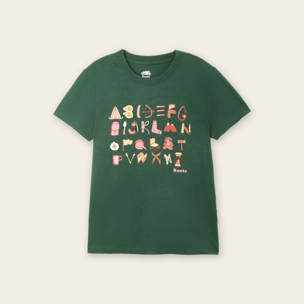 Roots 女裝- WILDLIFE ALPHABET短袖T恤(綠色)-XXS