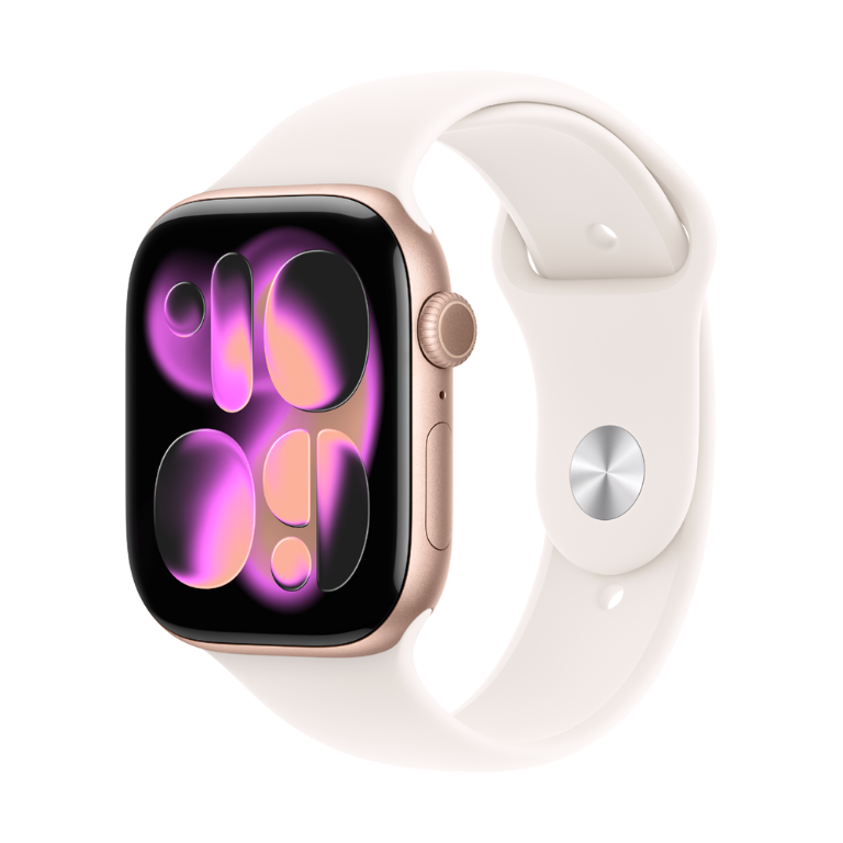 Apple Watch S11 46mm 玫瑰金鋁金屬配淡胭粉色運動錶帶S/M MEV64