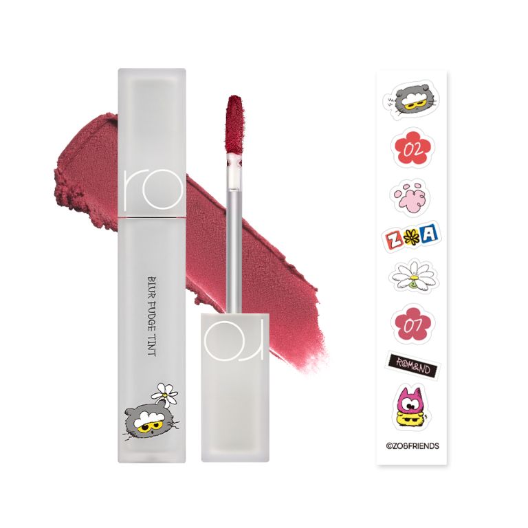 rom&amp;nd X ZO&amp;FRIENDS 迷霧軟糖唇釉 07 微醺薔薇(含貼紙)