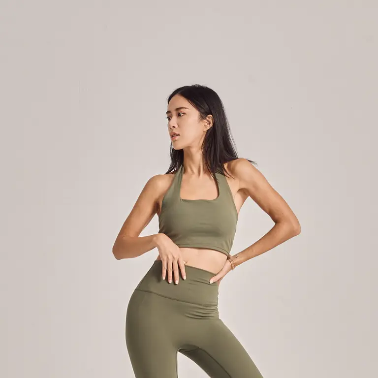 [WHAT O LOVE]高強度繞頸運動內衣-軍綠色
