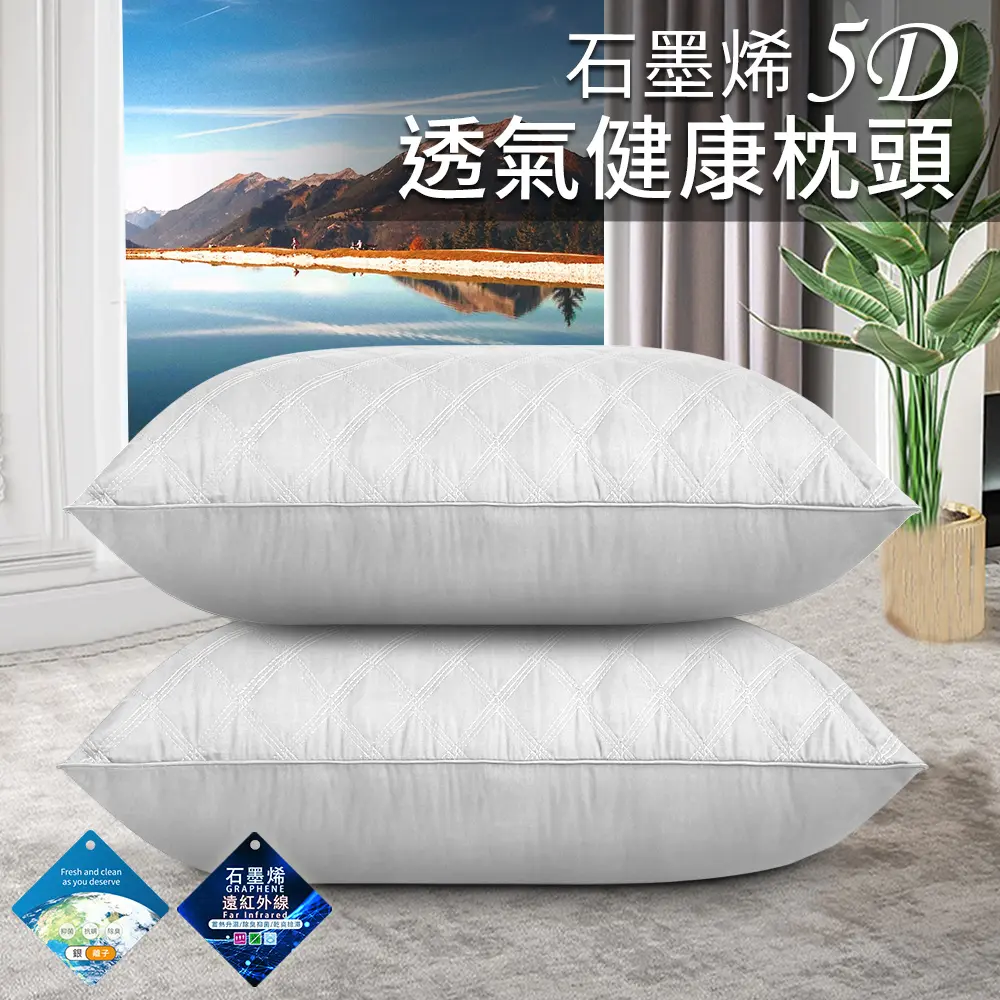 【CERES 席瑞絲】石墨烯5D透氣健康枕頭/白色(枕頭/舒眠枕/透氣枕/羽絲絨枕)(B0011)