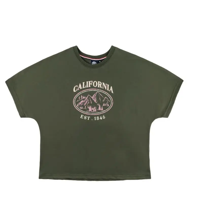 【California Republic】品牌軍綠寬鬆短TEE(女)-S