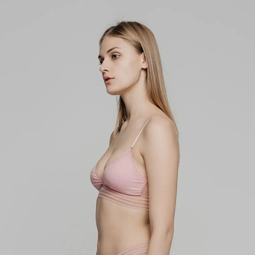 【ornoir.co】Zelda Bra 條紋三角杯內衣-粉-32B