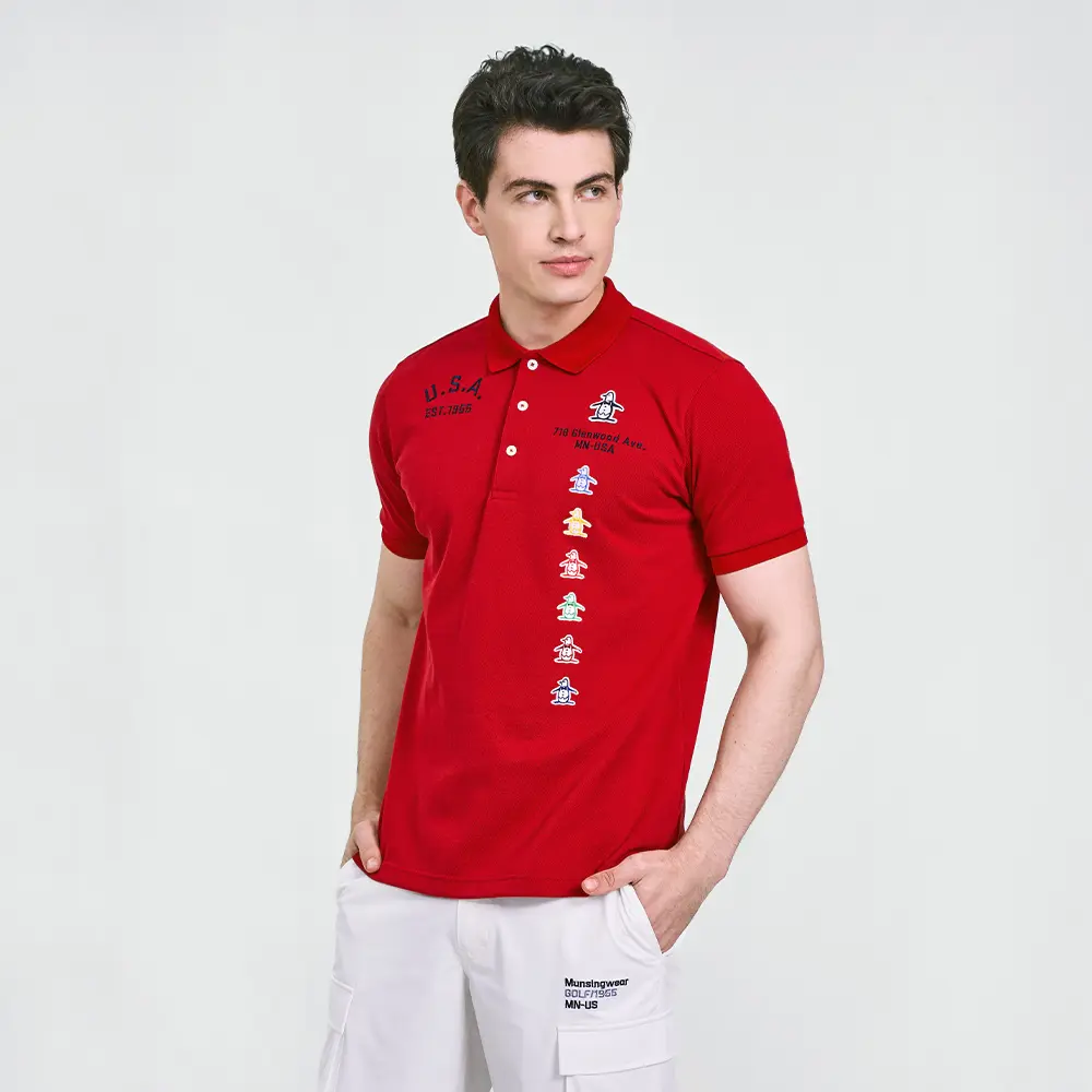 【Munsingwear】男款珊瑚色日製短袖POLO衫-3L