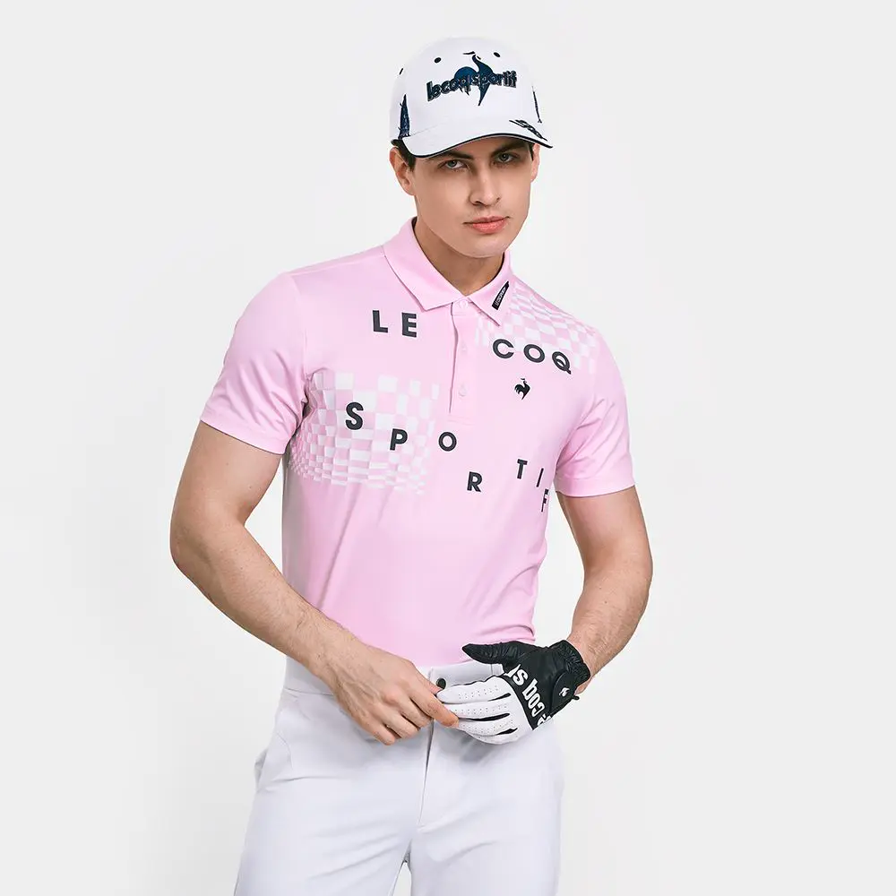 【le coq sportif GOLF】男款粉紅色彈性短袖POLO衫-3L