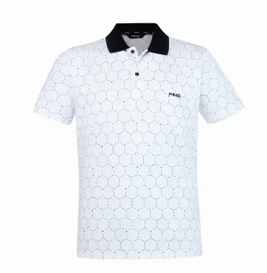 【PING】男款點點口袋短袖POLO衫-白-2L