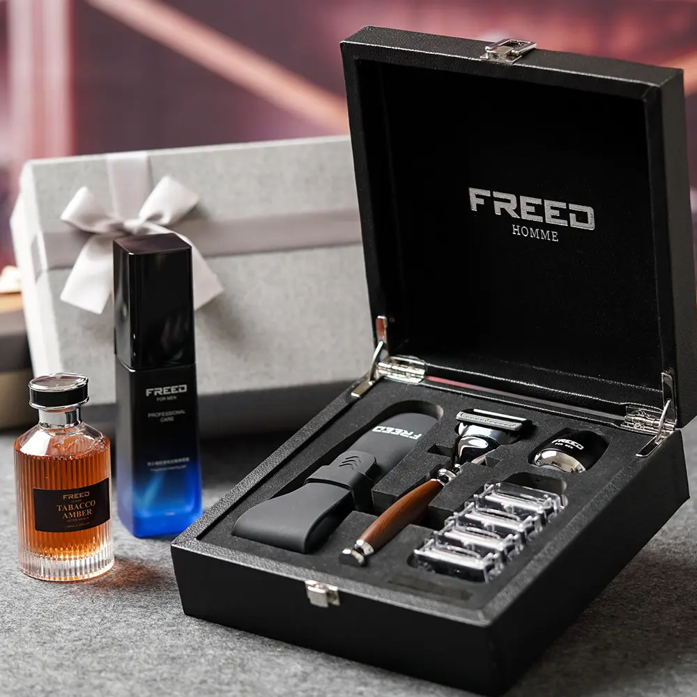 【FREED】男士修容刮鬍刀護理尊爵禮盒-蔚藍幻境鬍後純露-馬鞍棕