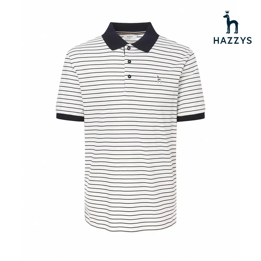 【HAZZYS】男款淺灰色優質棉料多樣設計橫條短袖POLO衫-M