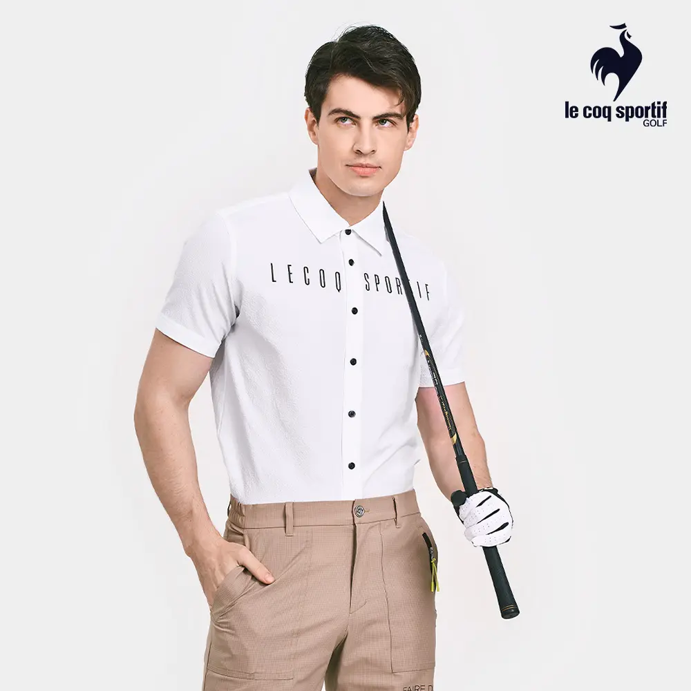 【LE COQ SPORTIF GOLF】男款白色襯衫剪裁短袖POLO衫-M