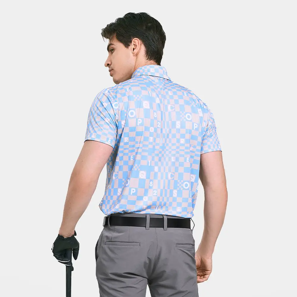 【LE COQ SPORTIF GOLF】男款藍色滿版印花短袖POLO衫
