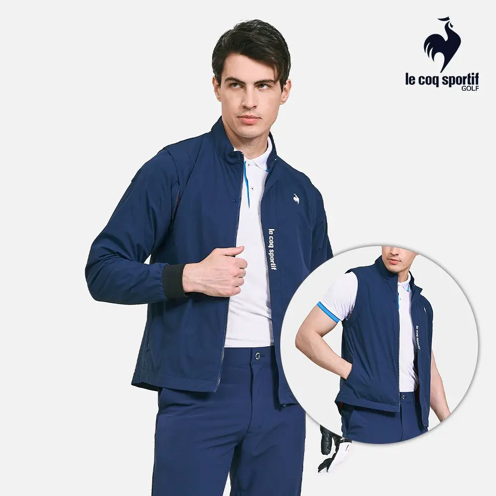 【LE COQ SPORTIF GOLF】男款深藍色可拆袖基本款外套-LL