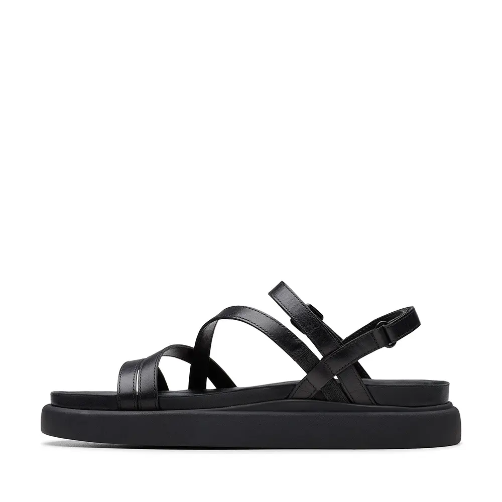 【Clarks】全皮革細帶交織輕量平底涼鞋 (黑色)-UK 4.5