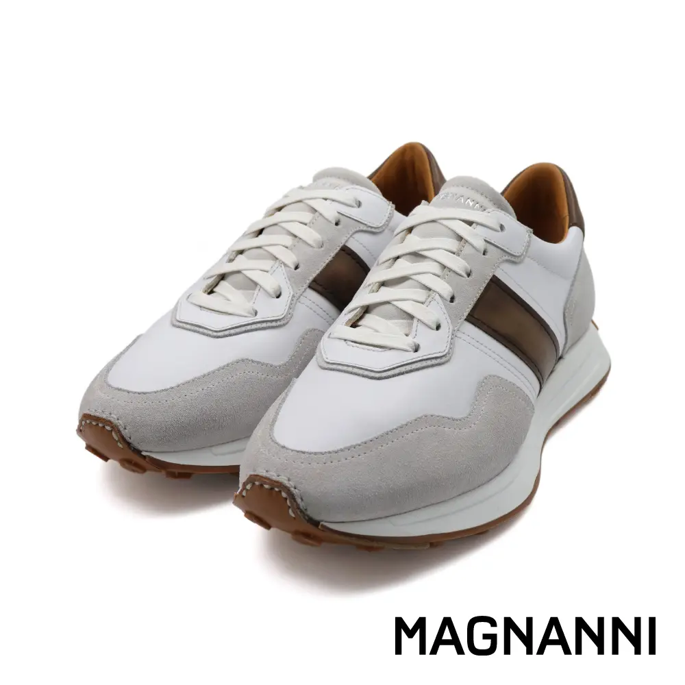 【MAGNANNI】西班牙麂皮雙色拼接休閒鞋 棕色-43