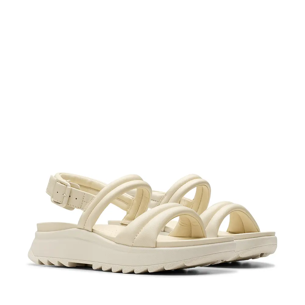 【Clarks】時尚蓬鬆感齒紋底設計厚底輕量涼鞋 (奶油白)-UK 6.5