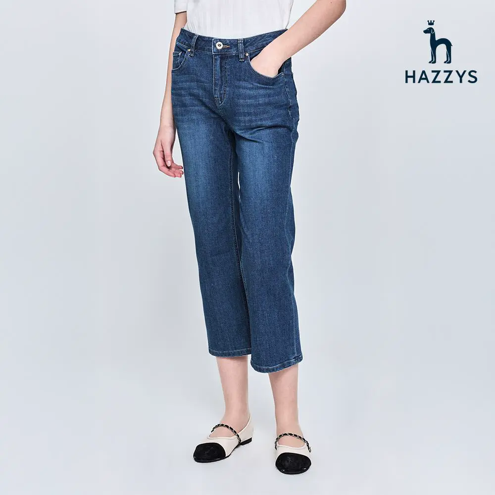【HAZZYS】女款淺藍色時尚舒適親膚半靴搭配設計七分八分牛仔褲-67