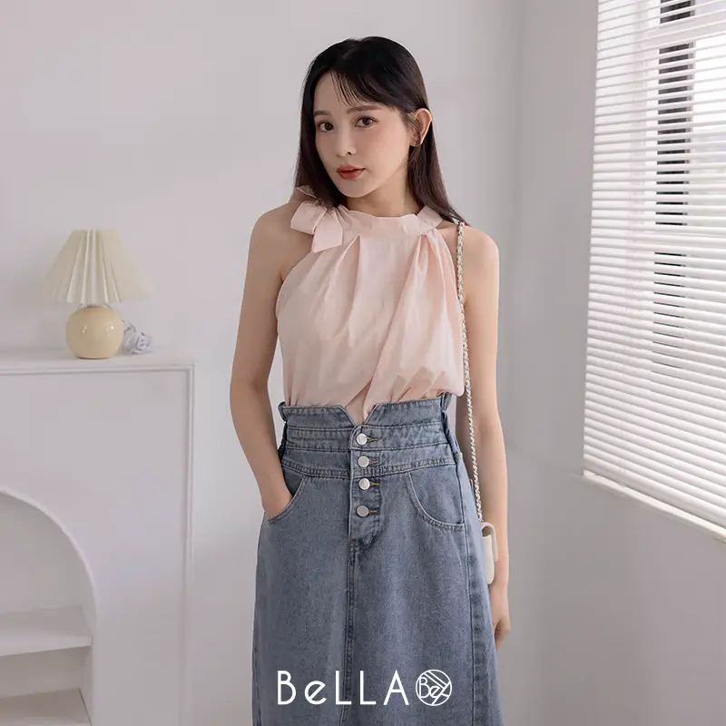【台中店】HOME SHOP-綁結削肩上衣-氣質粉