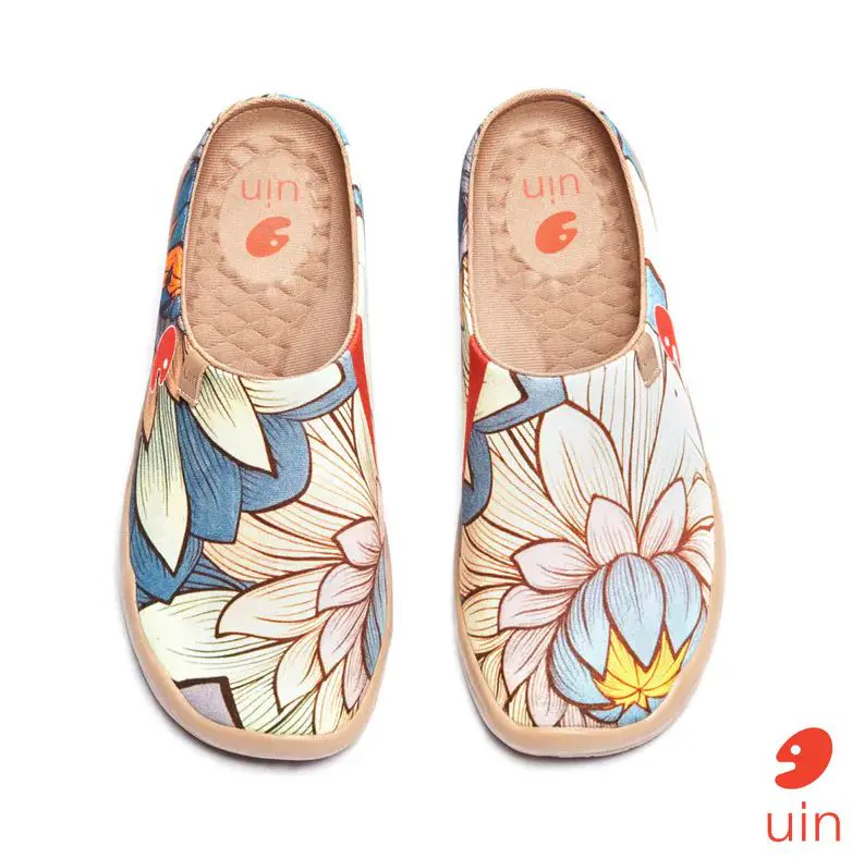 【 Uin 】西班牙原創設計 | 荷與蓮 彩繪休閒半拖 女鞋-9