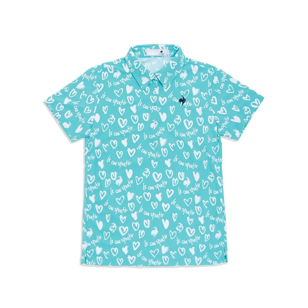 【A9 LE COQ SPORTIF GOLF】女款滿版愛心圖案短袖POLO衫-淺綠色,LL