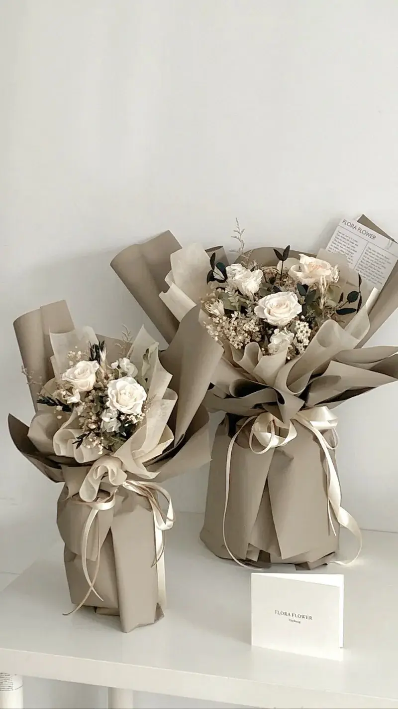 【FLORA FLOWER】乾燥永生花束－復古焙茶杏仁(35cm*50cm )