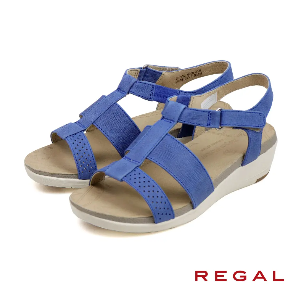 【REGAL】真皮羅馬風厚底淑女涼鞋 藍色-US4.5(23.5cm)