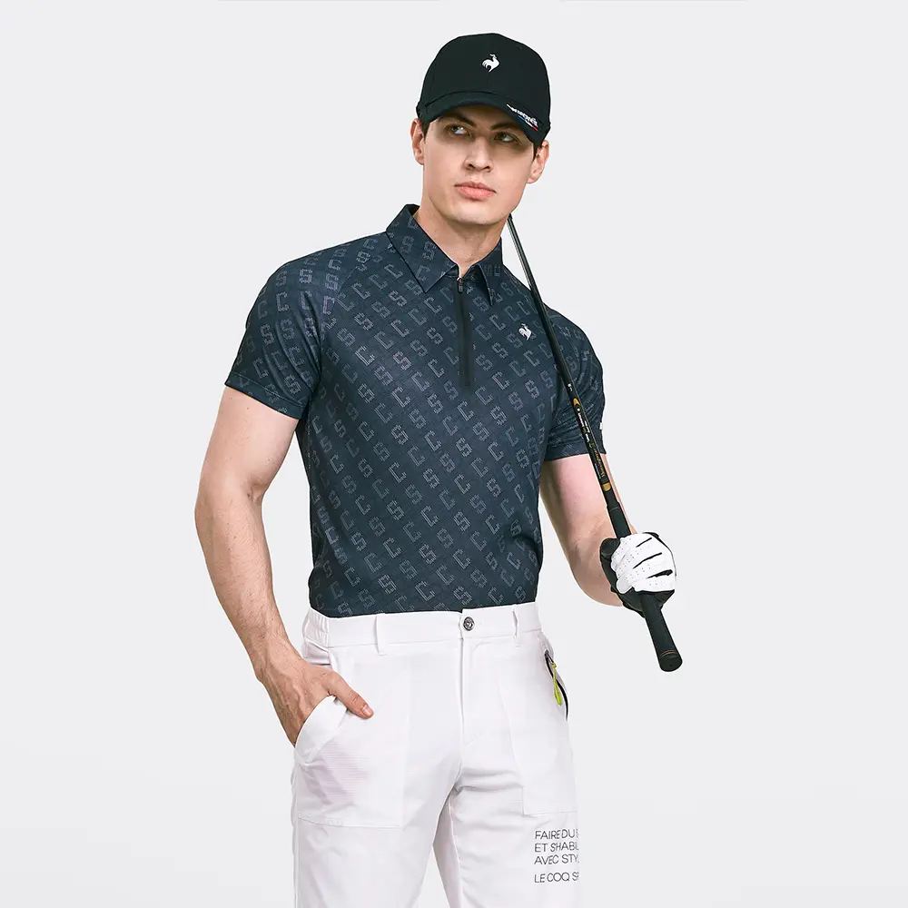 【LE COQ SPORTIF GOLF】男款深灰色透氣速乾短袖POLO衫-L