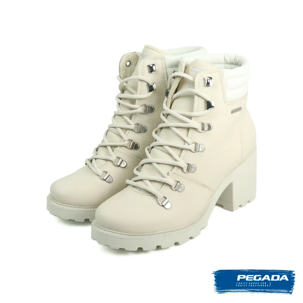 【PEGADA】巴西氣質粗跟舒適綁帶短靴 白色-40