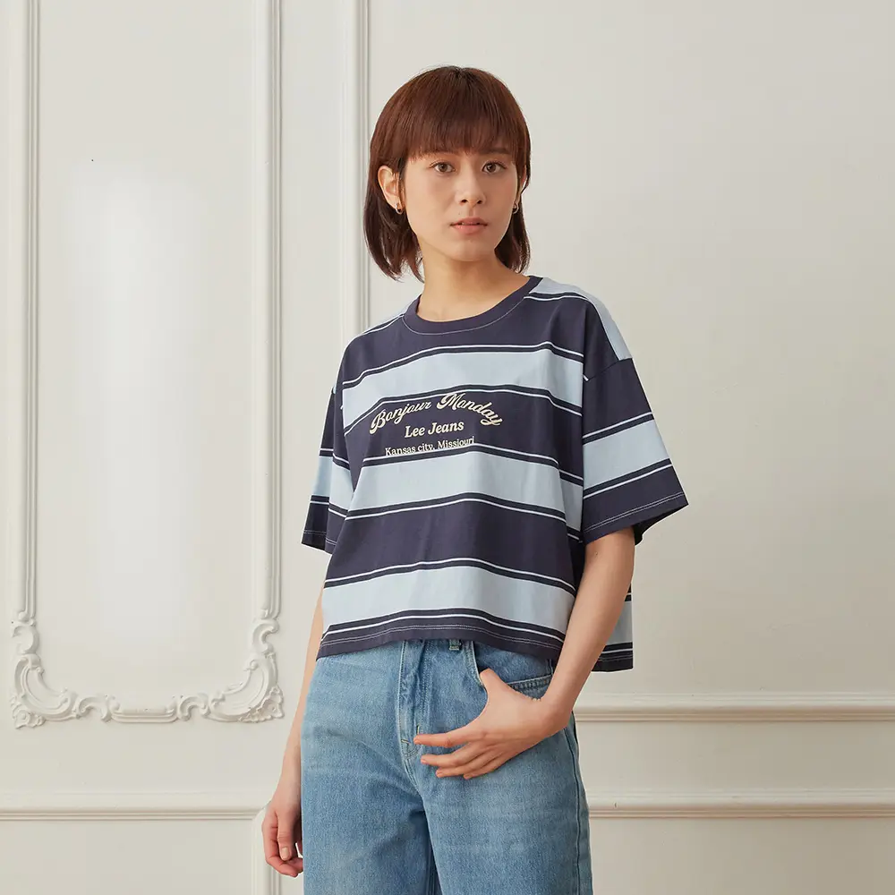 Lee-女款 寬鬆短版T恤-S,冰川藍