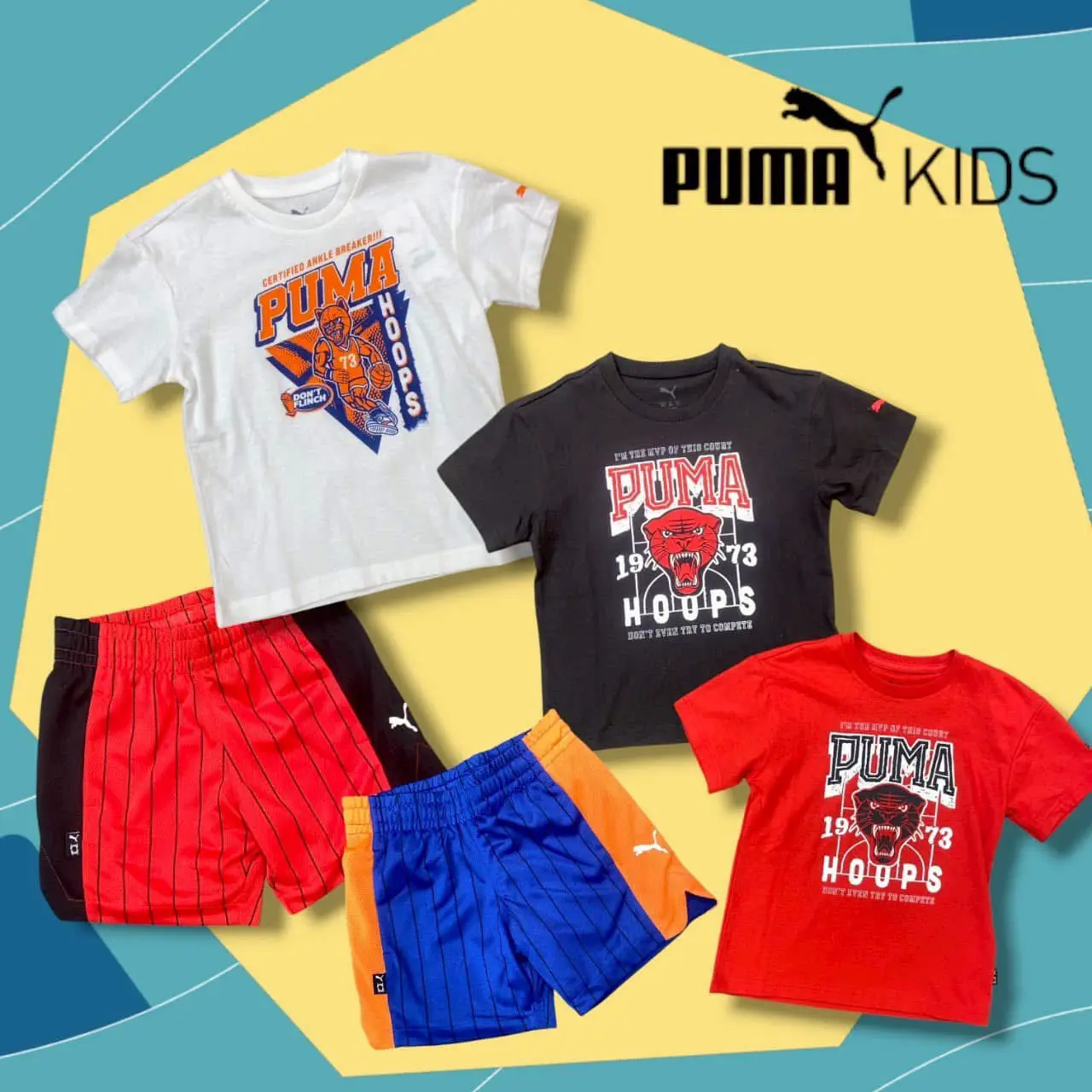 PUMA KIDS 拚色短褲-藍色,116