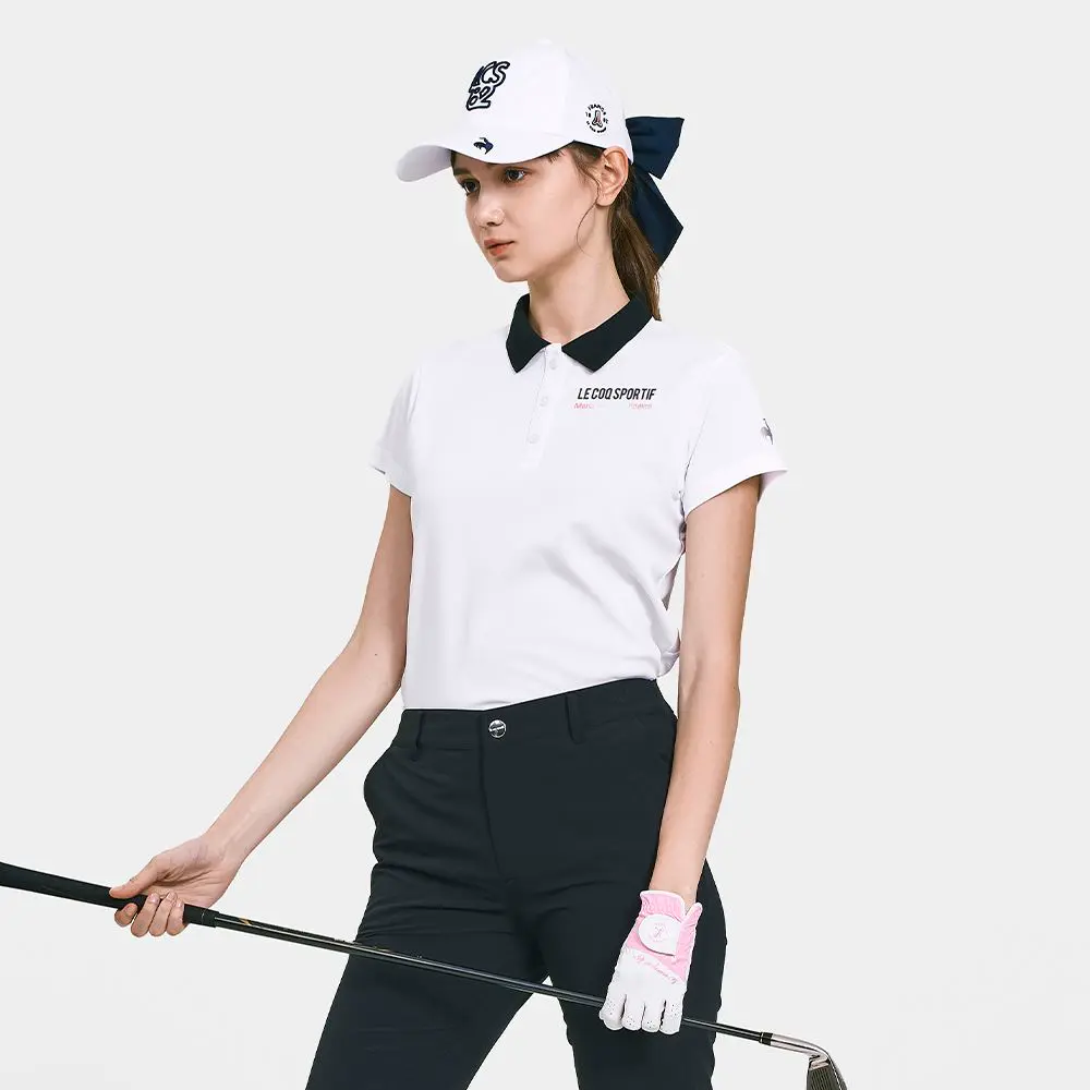 【LE COQ SPORTIF GOLF】女款白色紀念防曬降溫短袖POLO衫-M