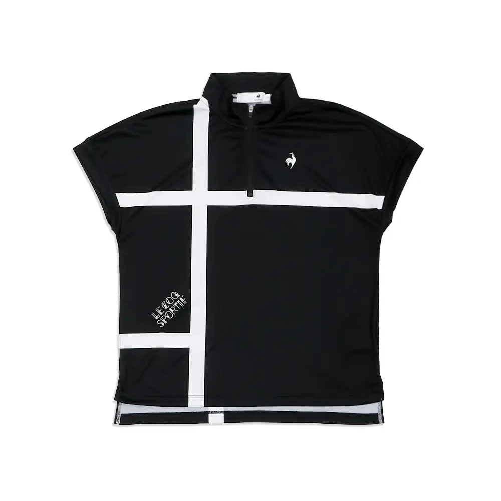 【LE COQ SPORTIF GOLF】女款黑色抽象風格圖案寬袖防曬polo衫-S