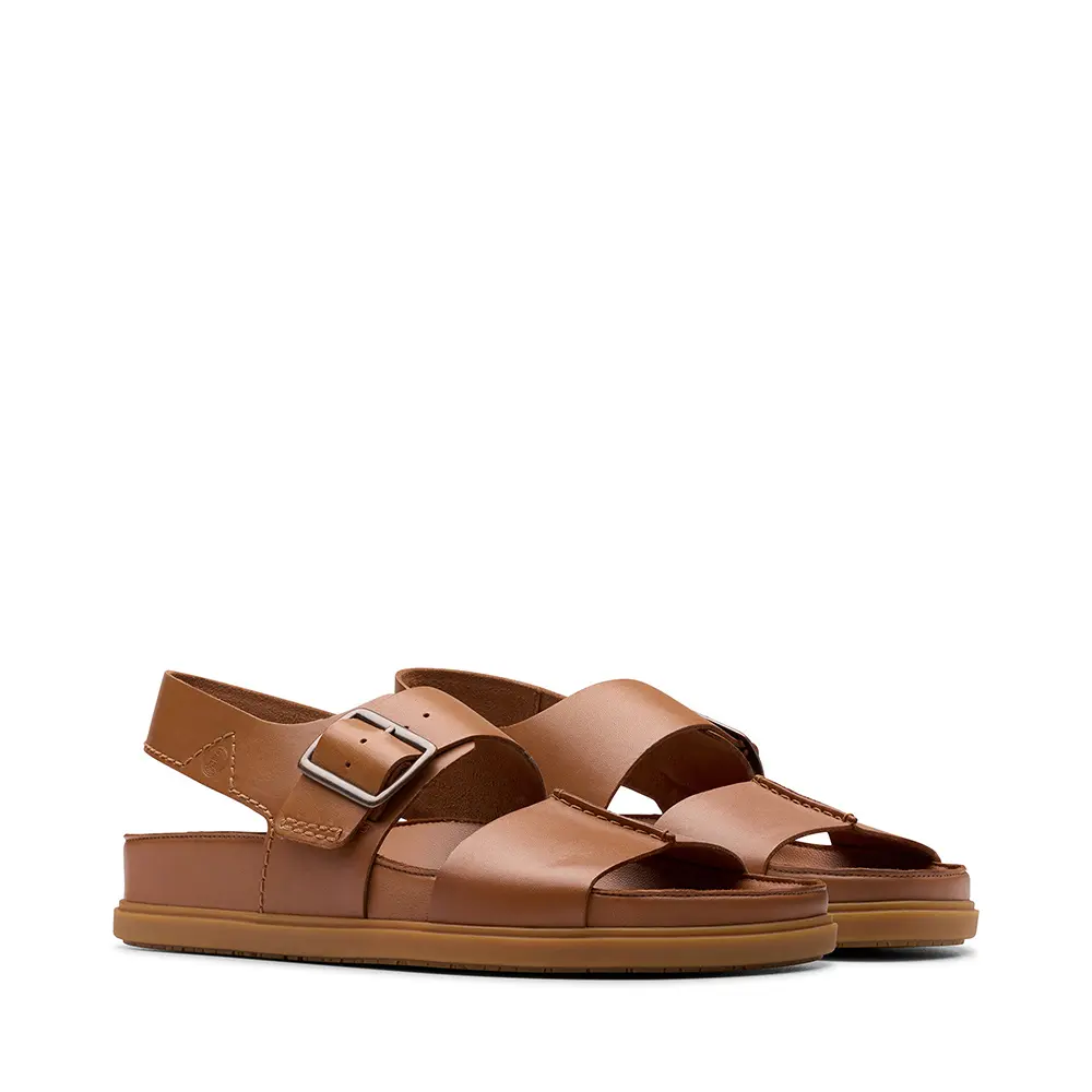 【Clarks】中縫線設計簡約時尚真皮涼鞋 (棕褐色)-UK 7