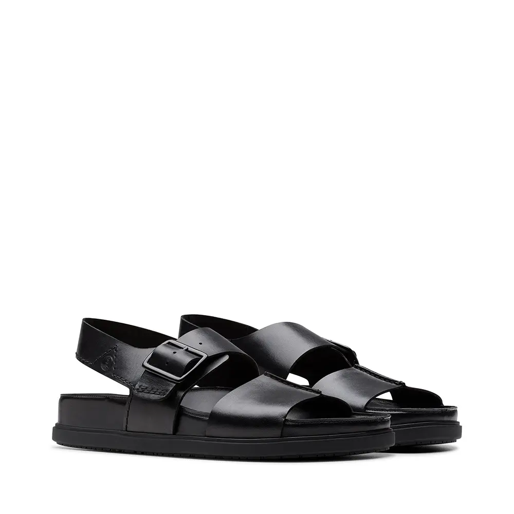 【Clarks】中縫線設計簡約時尚真皮涼鞋 (黑色)-UK 8