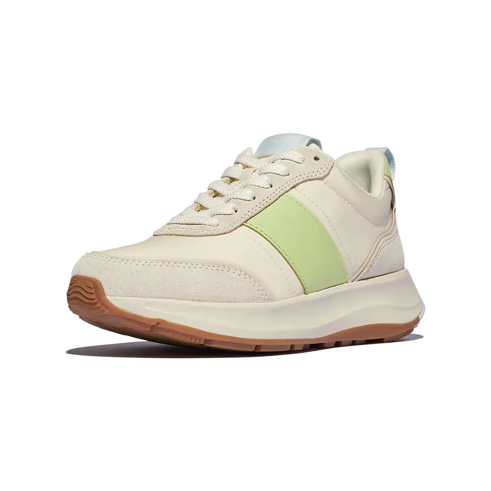 fitflop F-MODE FLOW 布料/麂皮/皮革厚底休閒鞋-萊姆混色-US 9