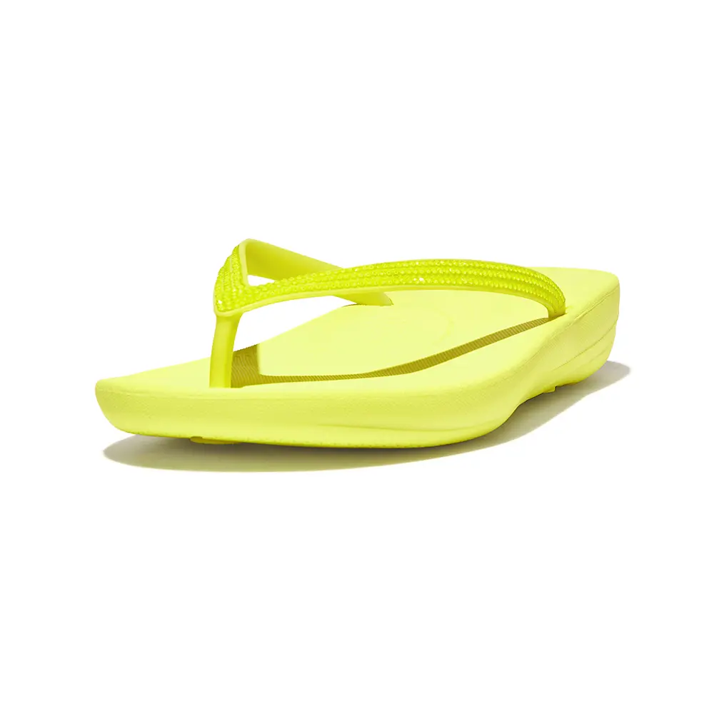 【fitflop】IQUSHION水鑽裝飾輕量人體工學夾脚涼鞋-螢光黃-US 5