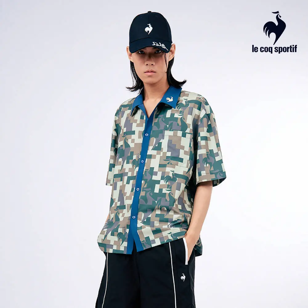 【LE COQ SPORTIF GOLF】聯名款迷彩綠色短袖襯衫-L