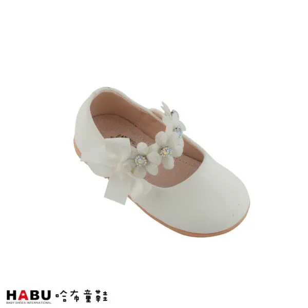 台中店-HABU-花朵蝴蝶結繫帶娃娃鞋(白)-21