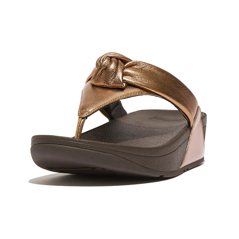 [fitflop]LULU 軟墊結飾金屬皮革夾脚涼鞋-青銅-US 5