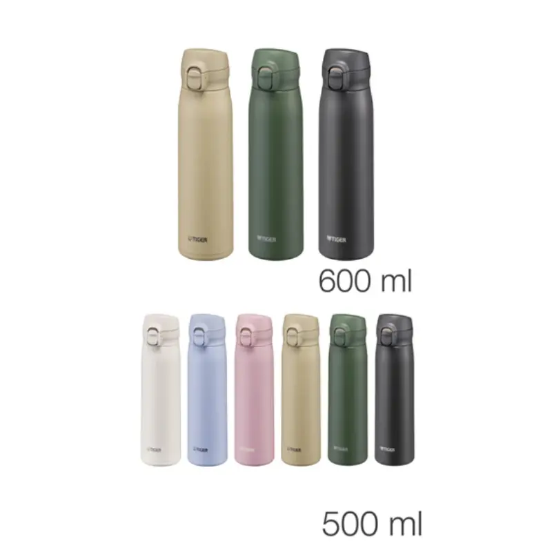 【中港虎牌】(樂潔上蓋)彈蓋型保溫杯-500mL+600mL *2支組合-(淺赭黃-500mL)+(橄欖綠-600mL)