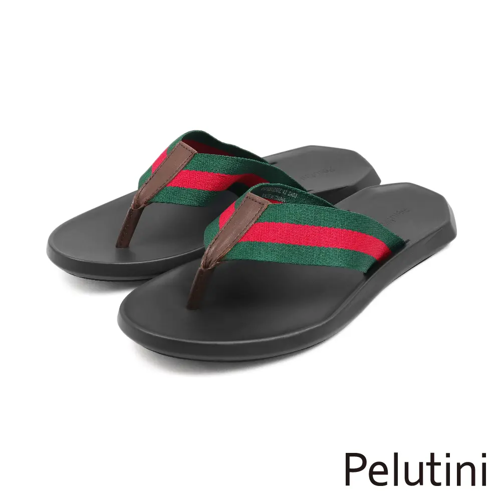 【Pelutini】休閒止滑織帶造型夾腳拖鞋 紅綠色-43