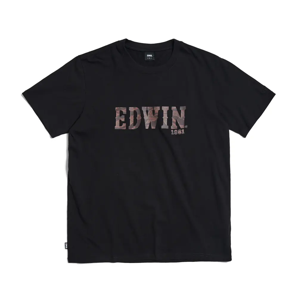 【EDWIN】｜男裝｜溫變迷彩印花短袖T恤-黑色,L