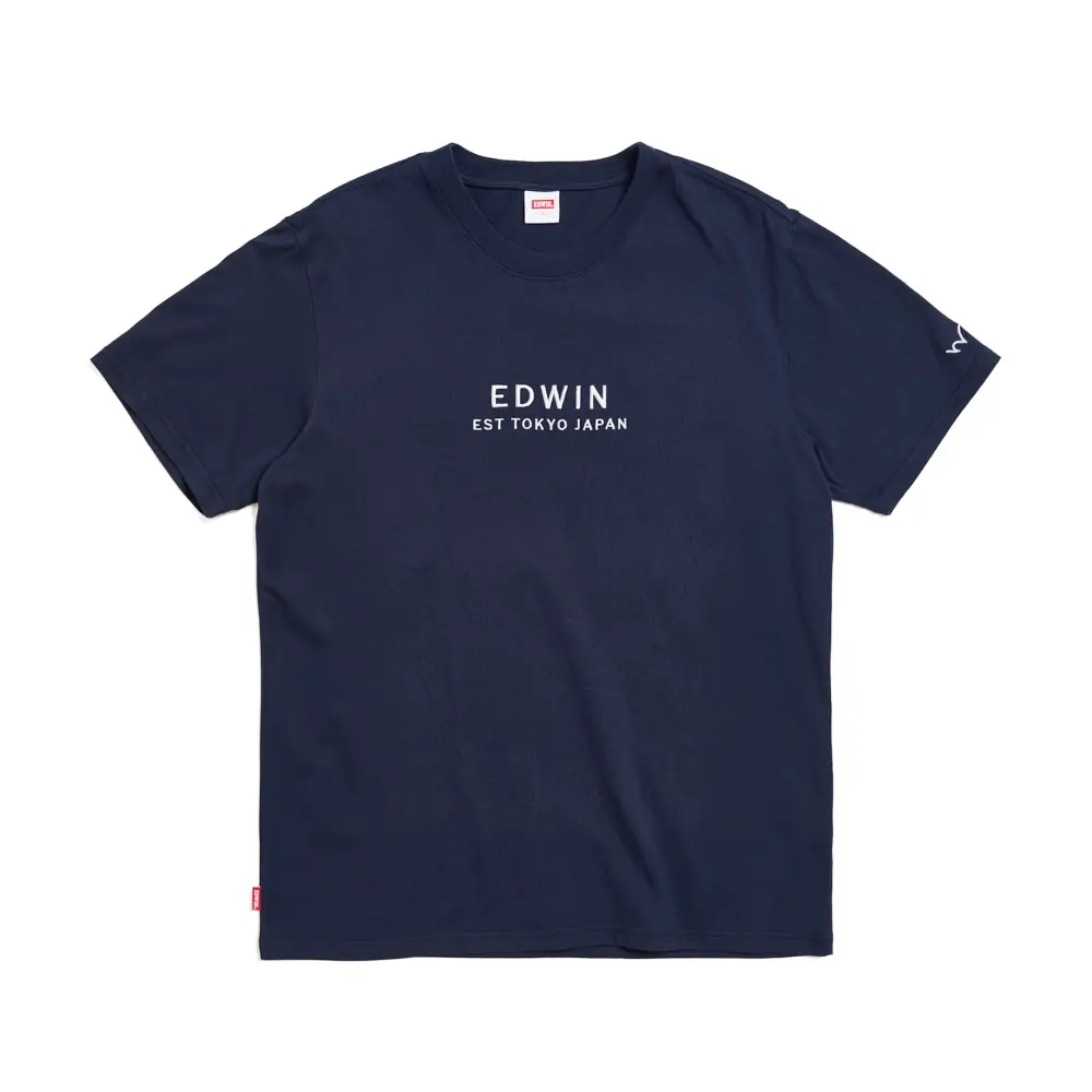【EDWIN】｜男裝｜簡約刺繡印花短袖T恤-丈青色,L