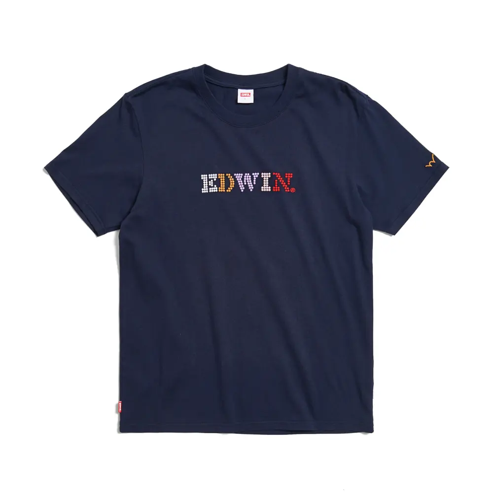 【EDWIN】男裝｜圓點刺繡印花短袖T恤-丈青色-S