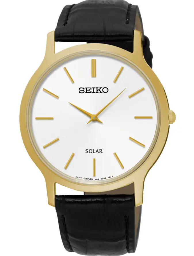 *【ERICA】SEIKO SOLAR太陽能極簡時尚皮腕錶 (金黑)