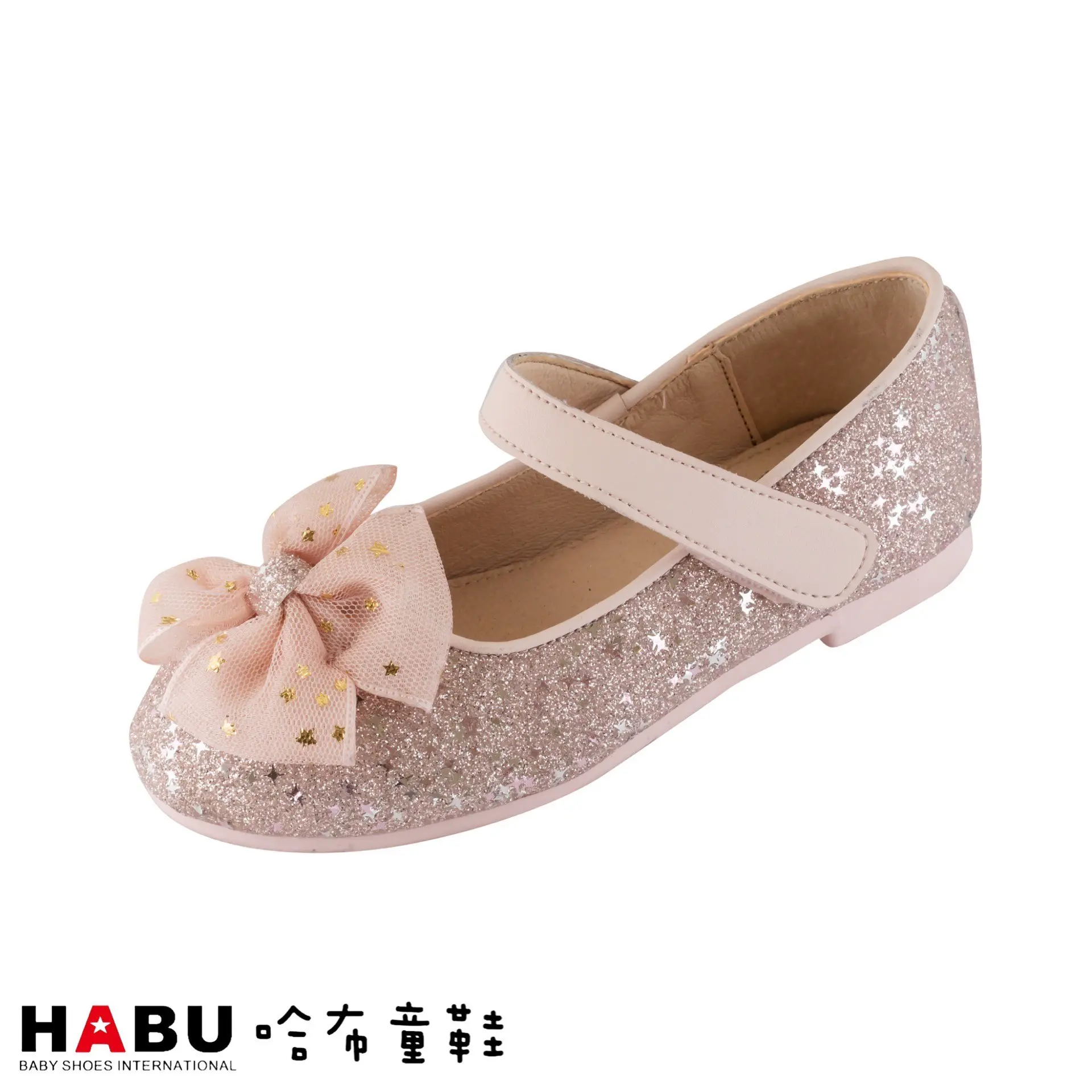 台中店-HABU-蝴蝶結星星娃娃鞋(粉)-22cm