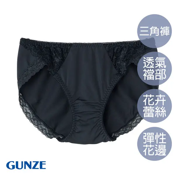 【Lofan】GUNZE優雅花卉蕾絲三角小褲-黑-LL